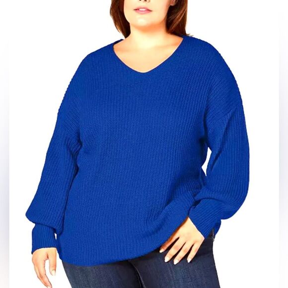 NY Collection blue cutout twist back knit sweater size large - Picture 3 of 8